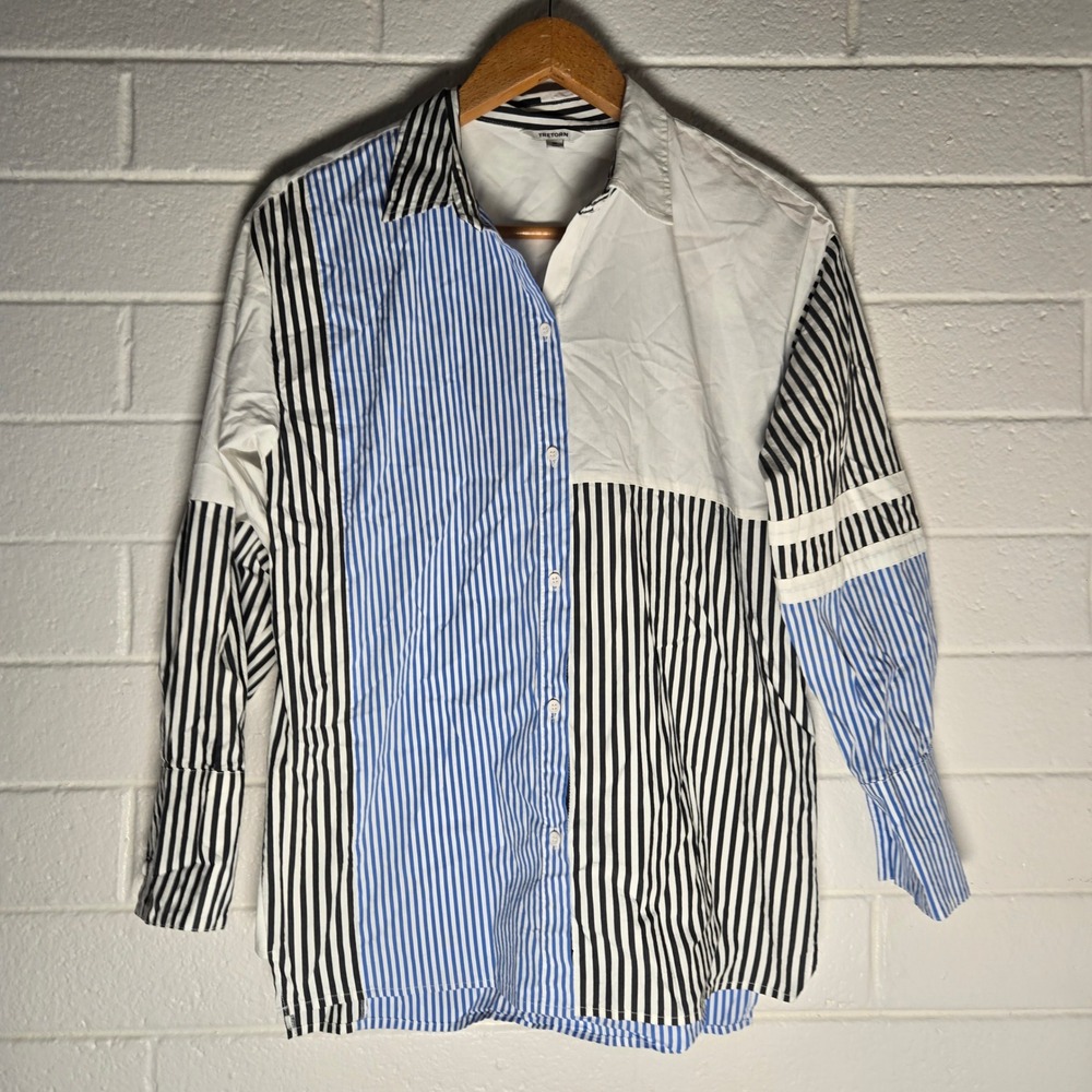 Tretorn Women Button Shirt Striped Colorblock Medium Mixed Print Preppy Academia